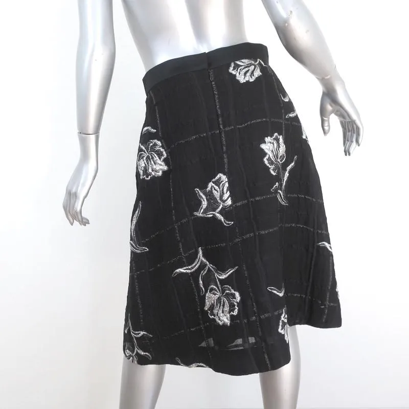 Prabal Gurung Pleated Skirt Black/Silver Metallic Floral Jacquard Size 6