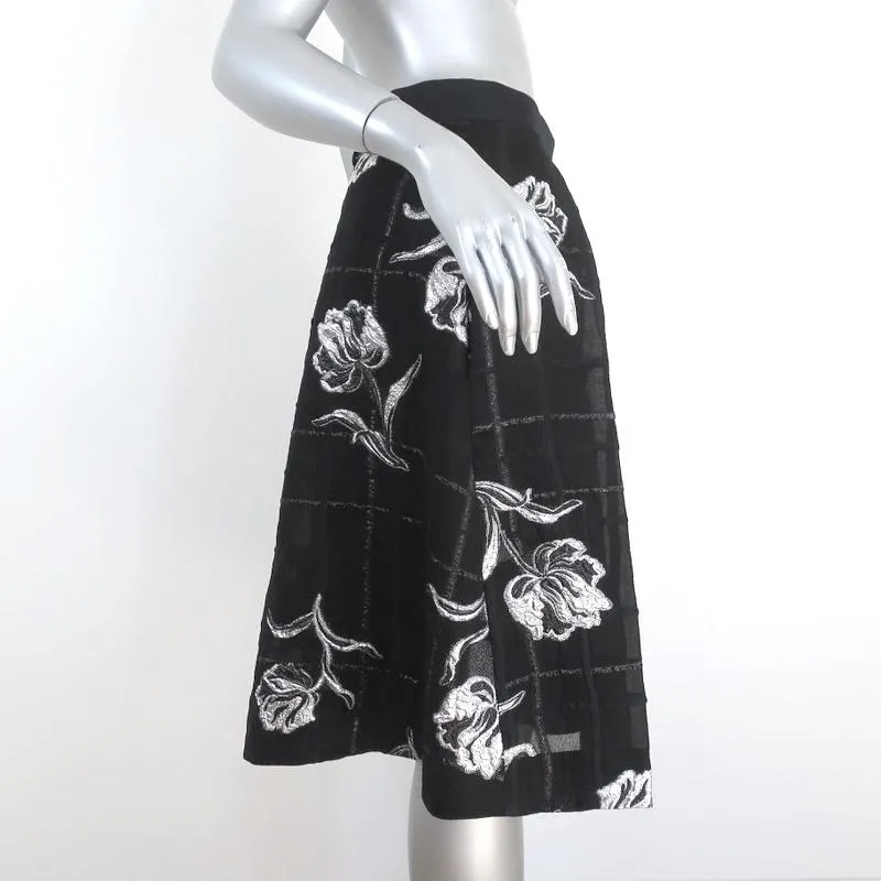 Prabal Gurung Pleated Skirt Black/Silver Metallic Floral Jacquard Size 6