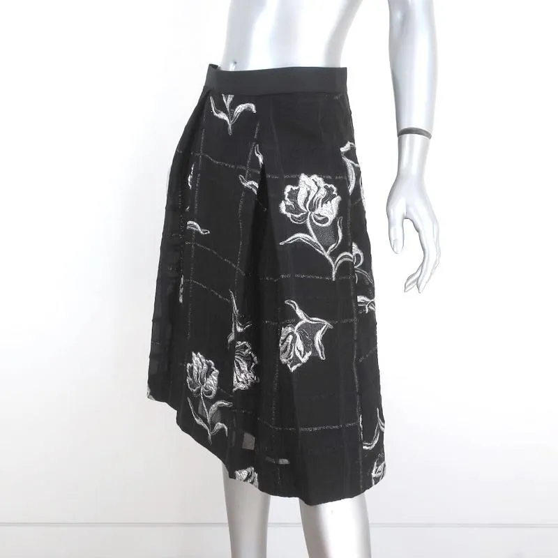 Prabal Gurung Pleated Skirt Black/Silver Metallic Floral Jacquard Size 6