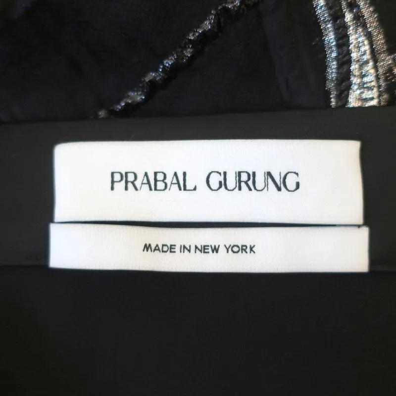 Prabal Gurung Pleated Skirt Black/Silver Metallic Floral Jacquard Size 6