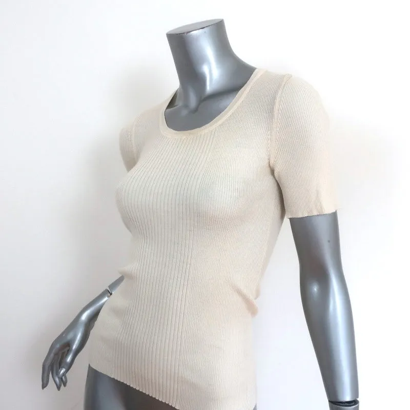 Prada Short Sleeve Top Ivory Ribbed Knit Size 42