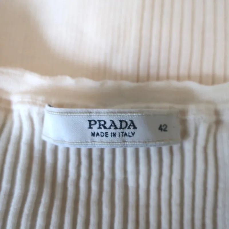 Prada Short Sleeve Top Ivory Ribbed Knit Size 42