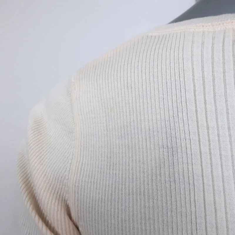 Prada Short Sleeve Top Ivory Ribbed Knit Size 42