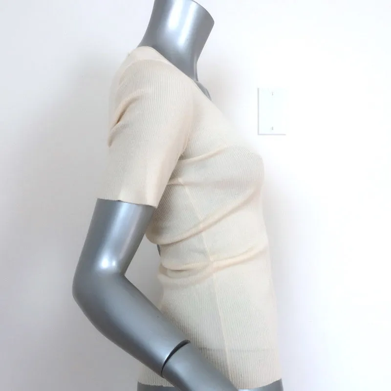 Prada Short Sleeve Top Ivory Ribbed Knit Size 42