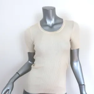 Prada Short Sleeve Top Ivory Ribbed Knit Size 42