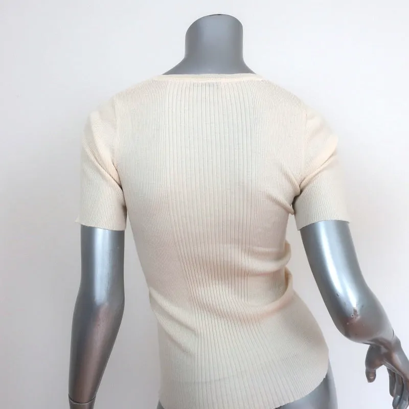 Prada Short Sleeve Top Ivory Ribbed Knit Size 42