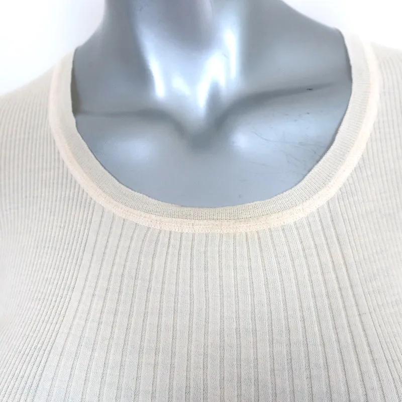 Prada Short Sleeve Top Ivory Ribbed Knit Size 42