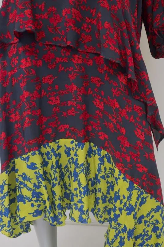 Preen Line Dress Felicity Floral Satin Crepe Size Small Asymmetric Midi NEW
