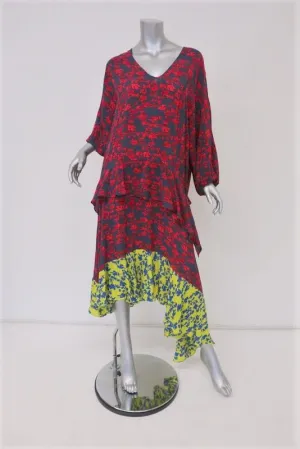 Preen Line Dress Felicity Floral Satin Crepe Size Small Asymmetric Midi NEW