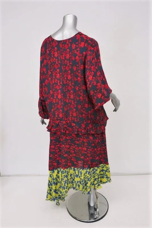 Preen Line Dress Felicity Floral Satin Crepe Size Small Asymmetric Midi NEW