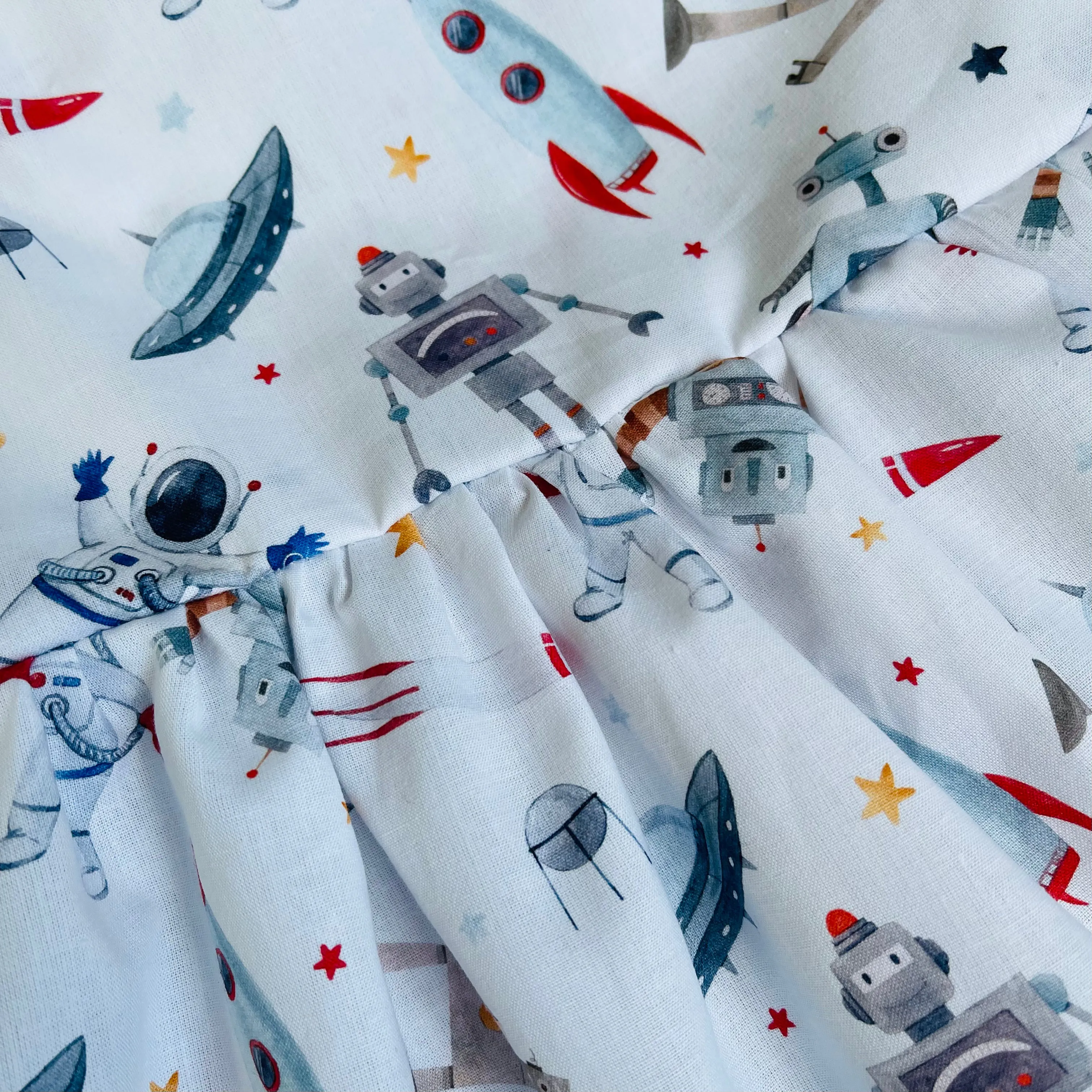 Premium 100% Cotton Sun Dress with twist back detail - Space Robots