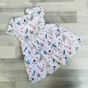 Premium 100% Cotton Sun Dress with twist back detail - Space Robots