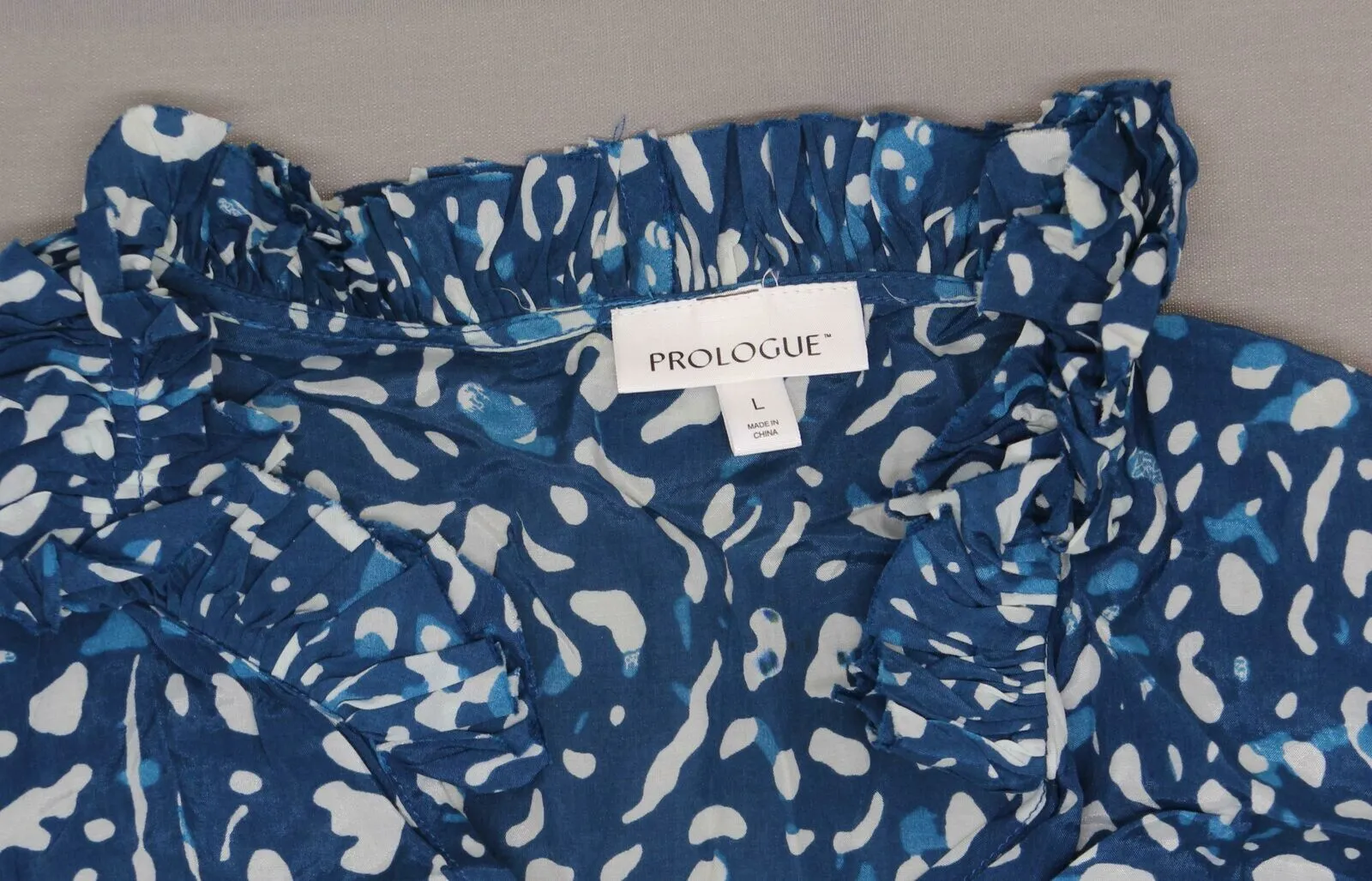 Prologue Women's Sleevless Ruffle Tunic Patterned Blouse Blue Large