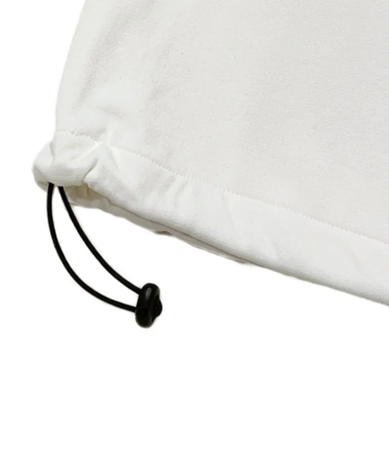Q.C PLAY: Spandex Ribbed Pocket String Zip-Up Man-To-Man T-Shirt - Ivory