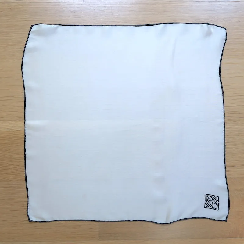 Ralph Lauren Purple Label Art Deco Logo Scarf White Silk Chiffon