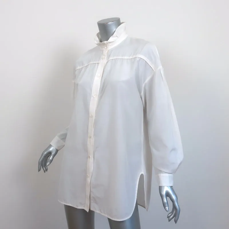 Raquel Allegra Button Down Shirt Cream Cotton-Silk Size 0 Long Sleeve Blouse