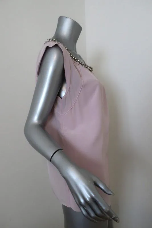 Rebecca Taylor Embellished Neck Blouse Lilac Silk Size 10 Asymmetrical Top