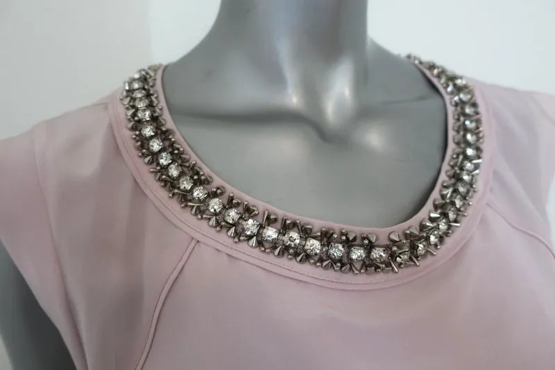 Rebecca Taylor Embellished Neck Blouse Lilac Silk Size 10 Asymmetrical Top