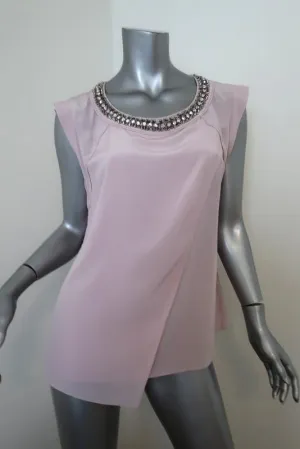 Rebecca Taylor Embellished Neck Blouse Lilac Silk Size 10 Asymmetrical Top