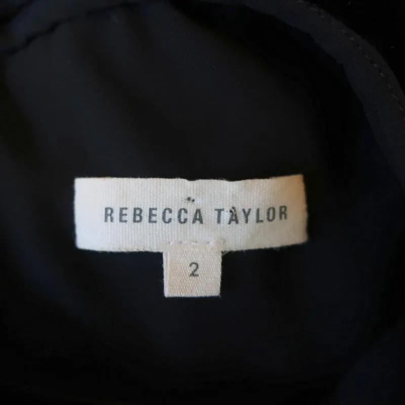 Rebecca Taylor Midi Dress Black Ruffle-Trim Velvet & Floral Jacquard Size 2