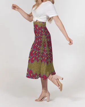 Red Gold African print Women's A-Line Midi Skirt