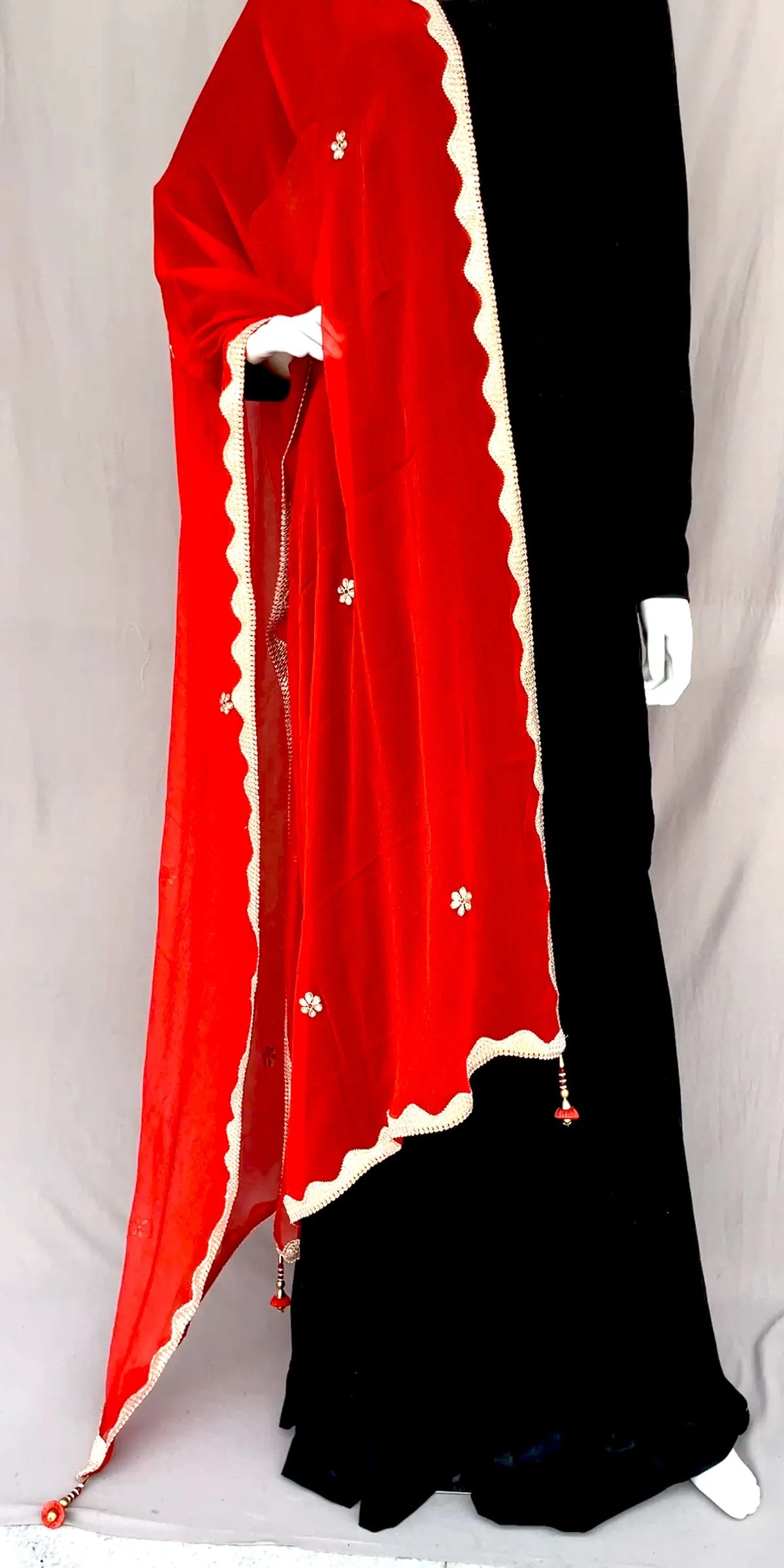 Red Zari  Work Dupatta, Pure Chiffon Dupatta with Handwork