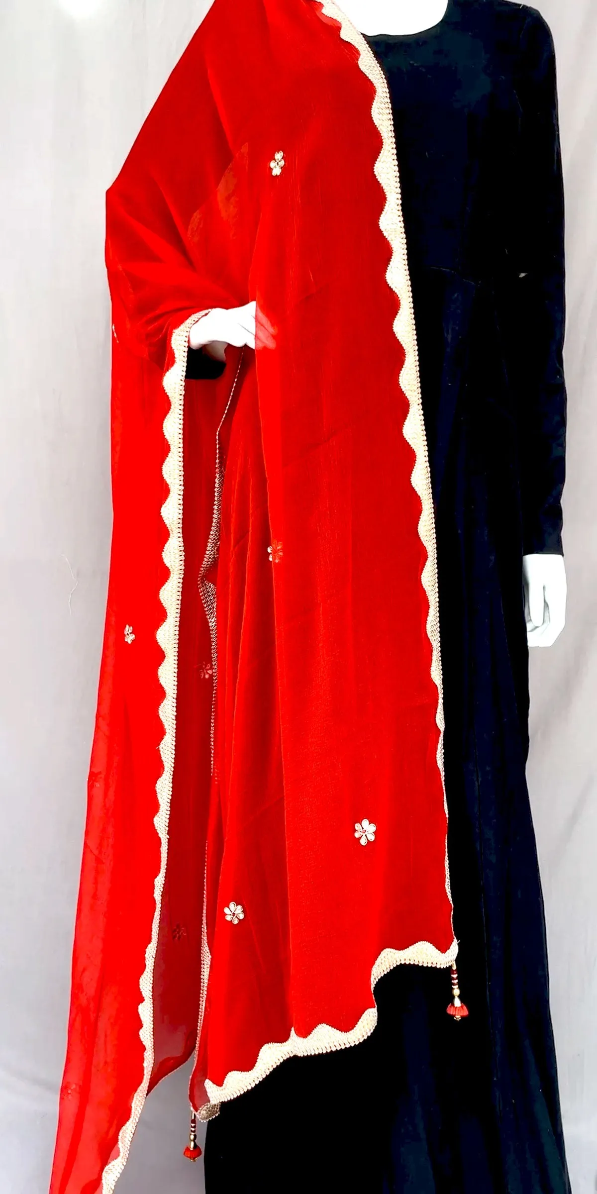 Red Zari  Work Dupatta, Pure Chiffon Dupatta with Handwork