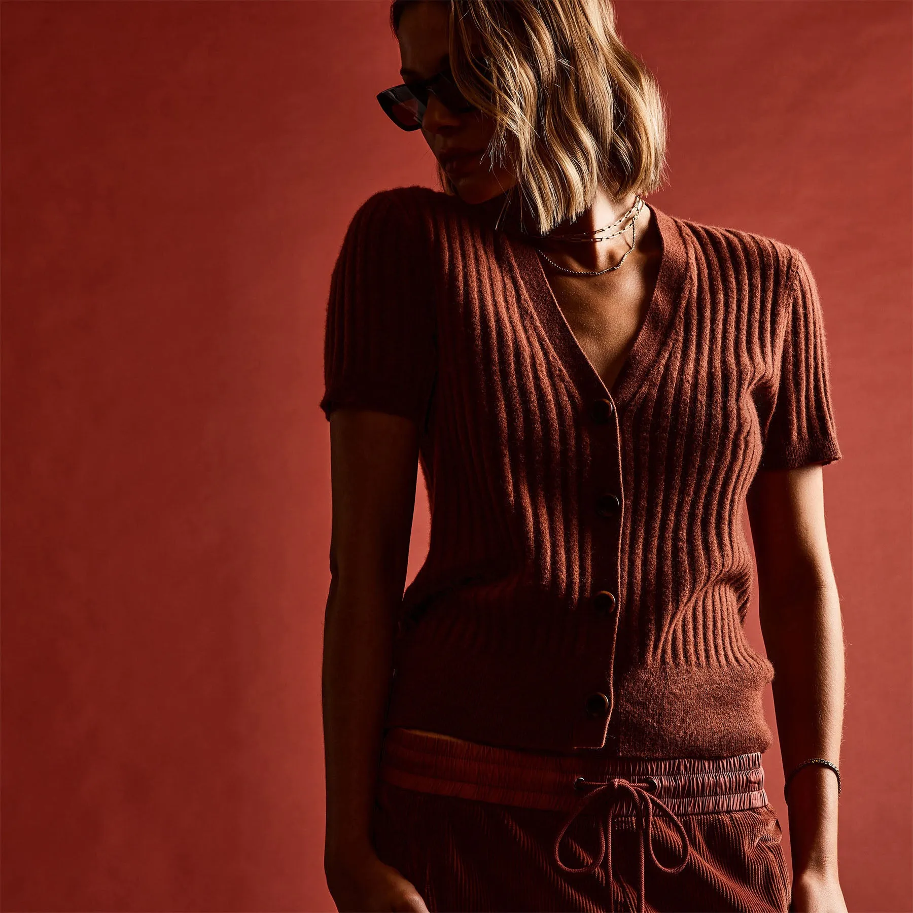 Ribbed Cashmere Cardigan - Goji