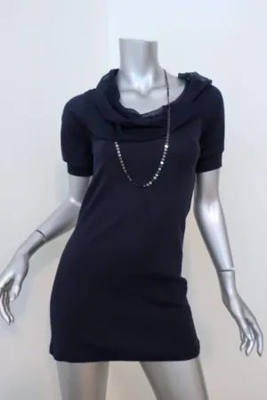 Rivamonti Top with Attached Necklace Navy Cotton Jersey & Chiffon Size Large