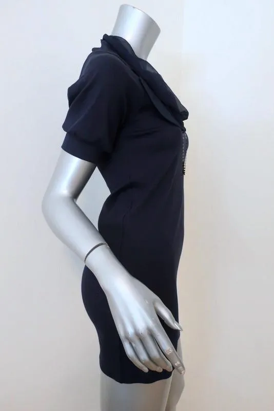 Rivamonti Top with Attached Necklace Navy Cotton Jersey & Chiffon Size Large