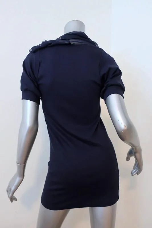 Rivamonti Top with Attached Necklace Navy Cotton Jersey & Chiffon Size Large