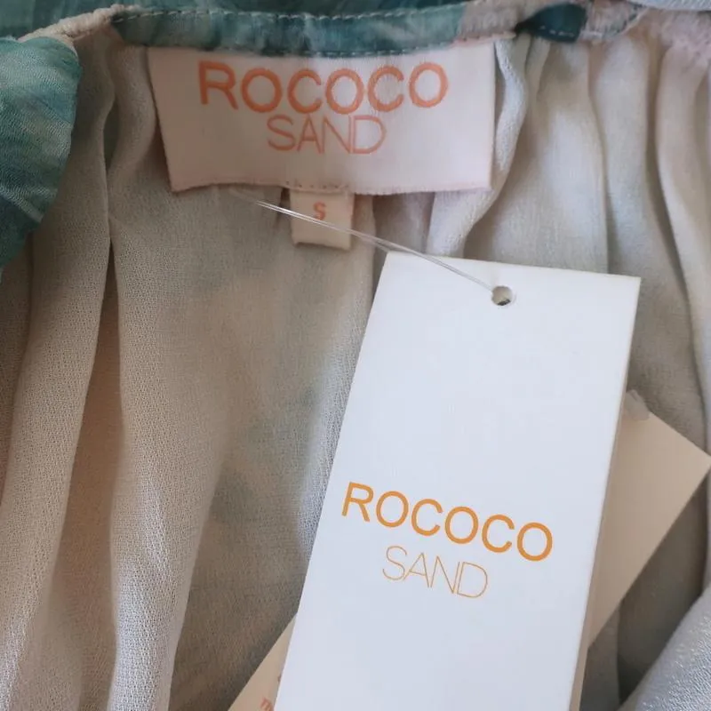 ROCOCO SAND Mini Dress Echo Leaf Print Chiffon Size Small Lace-Up Sleeveless NEW