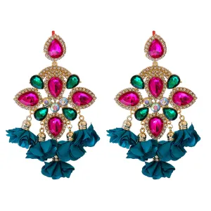 Rose Crystal & Cubic Zirconia Silk 18K Gold-Plated Floral Tassel Drop Earrings