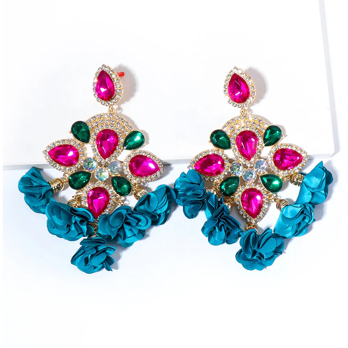 Rose Crystal & Cubic Zirconia Silk 18K Gold-Plated Floral Tassel Drop Earrings