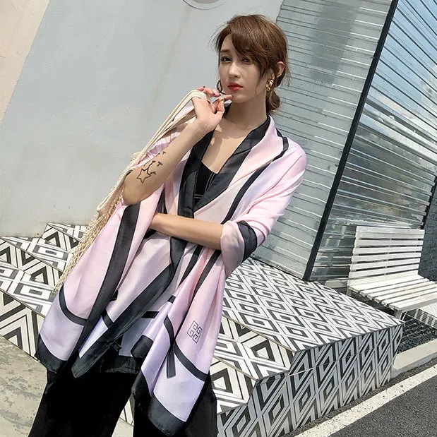 Rosette Print Silk Scarf Shawl Wrap for Women Ladies Girls 90x180