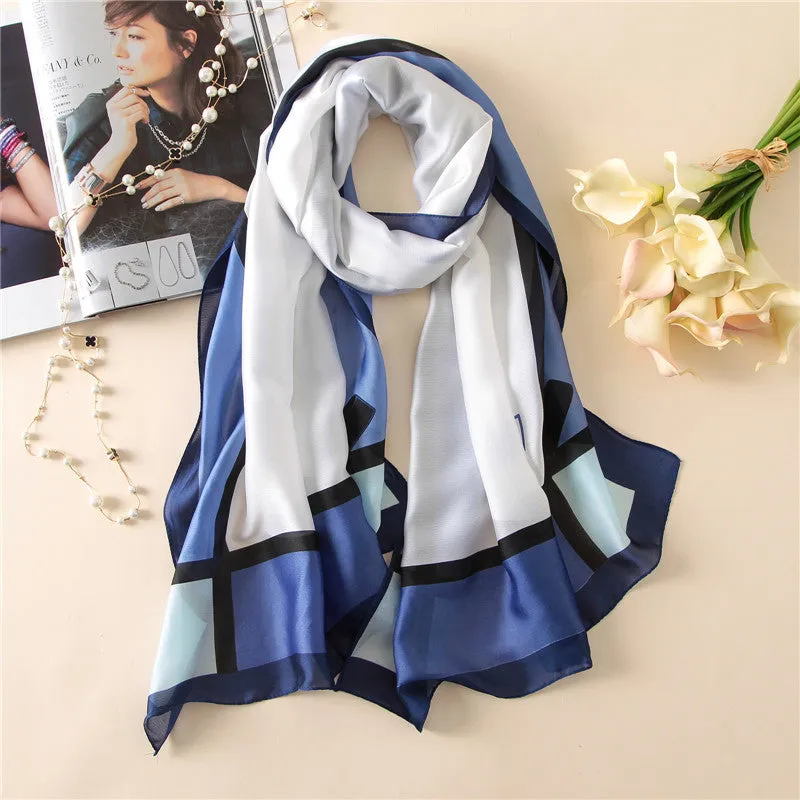 Rosette Print Silk Scarf Shawl Wrap for Women Ladies Girls 90x180