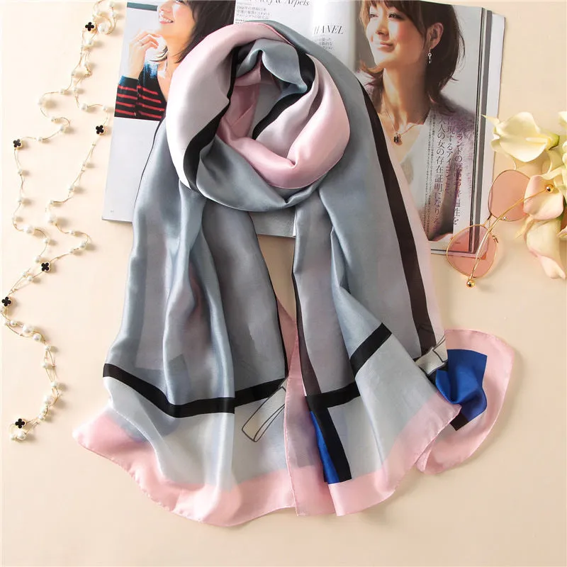 Rosette Print Silk Scarf Shawl Wrap for Women Ladies Girls 90x180
