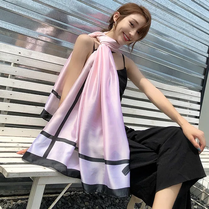Rosette Print Silk Scarf Shawl Wrap for Women Ladies Girls 90x180