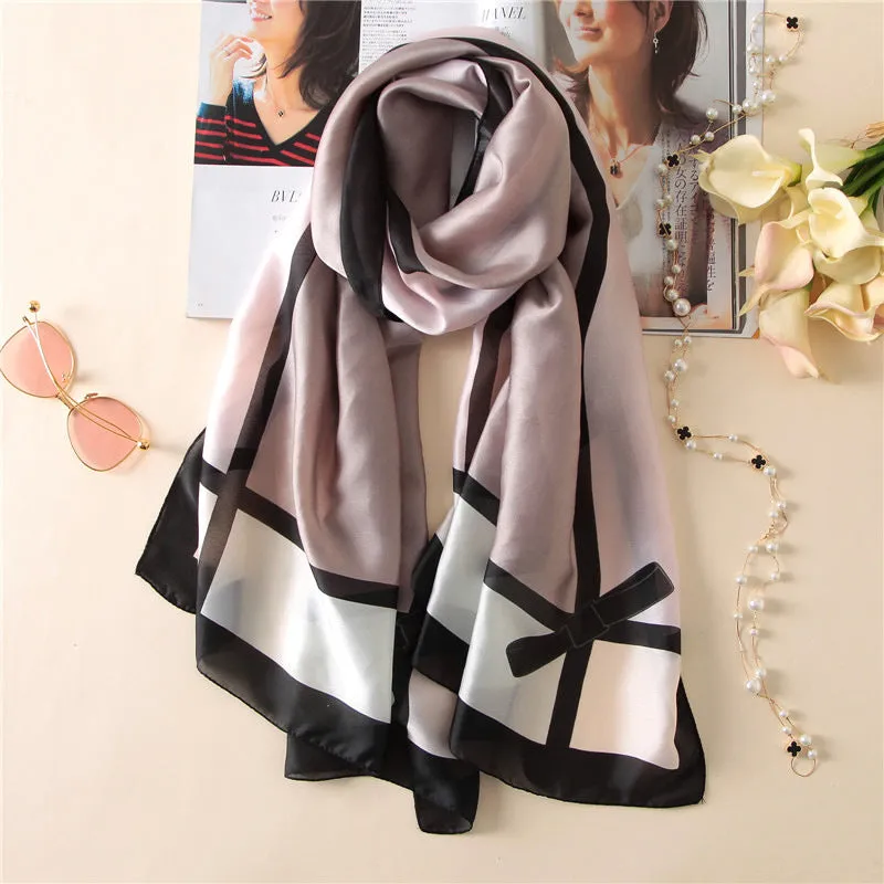 Rosette Print Silk Scarf Shawl Wrap for Women Ladies Girls 90x180