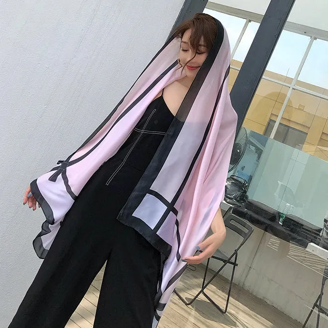 Rosette Print Silk Scarf Shawl Wrap for Women Ladies Girls 90x180