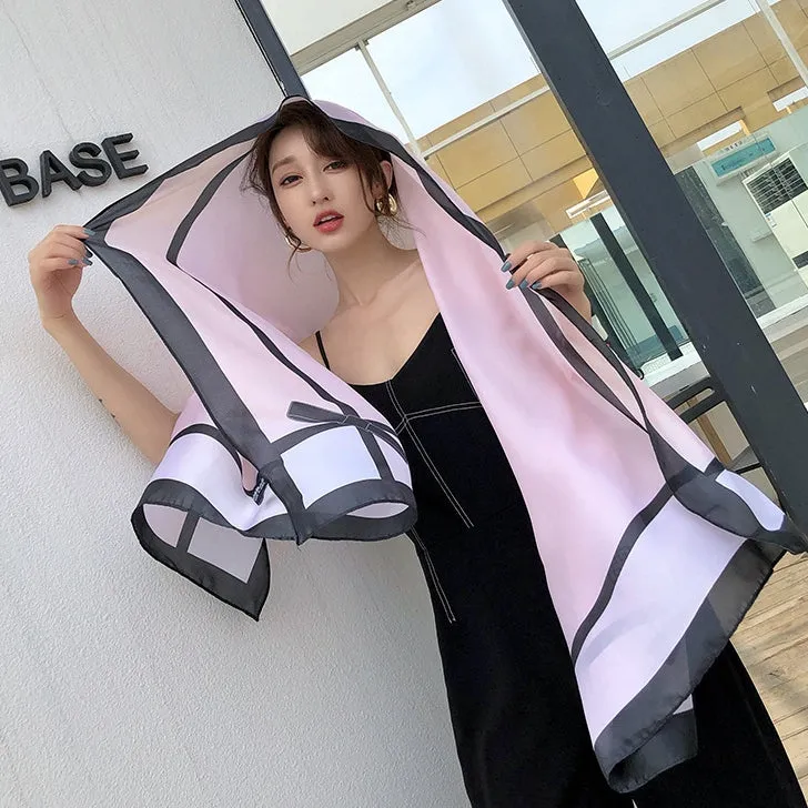 Rosette Print Silk Scarf Shawl Wrap for Women Ladies Girls 90x180