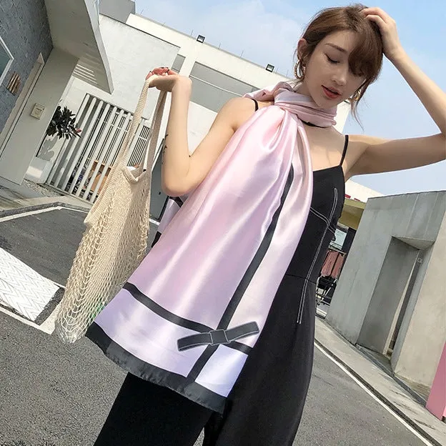 Rosette Print Silk Scarf Shawl Wrap for Women Ladies Girls 90x180
