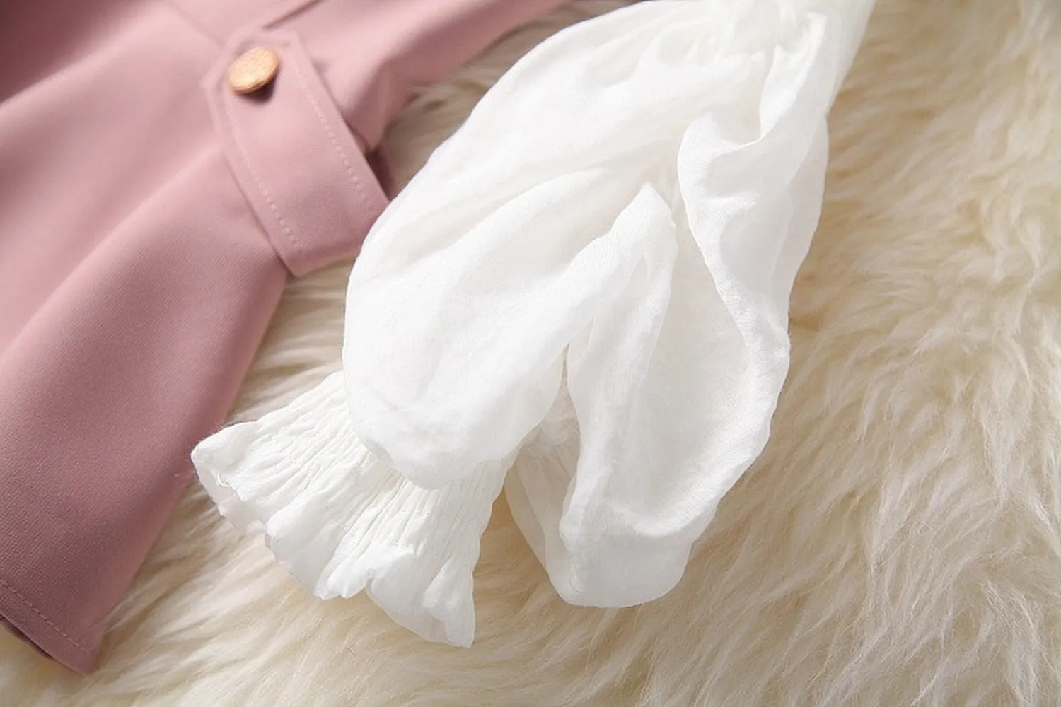 Ruffled Hem Blazers Splicing Chiffon Sleeve and Pants Two-piece Set