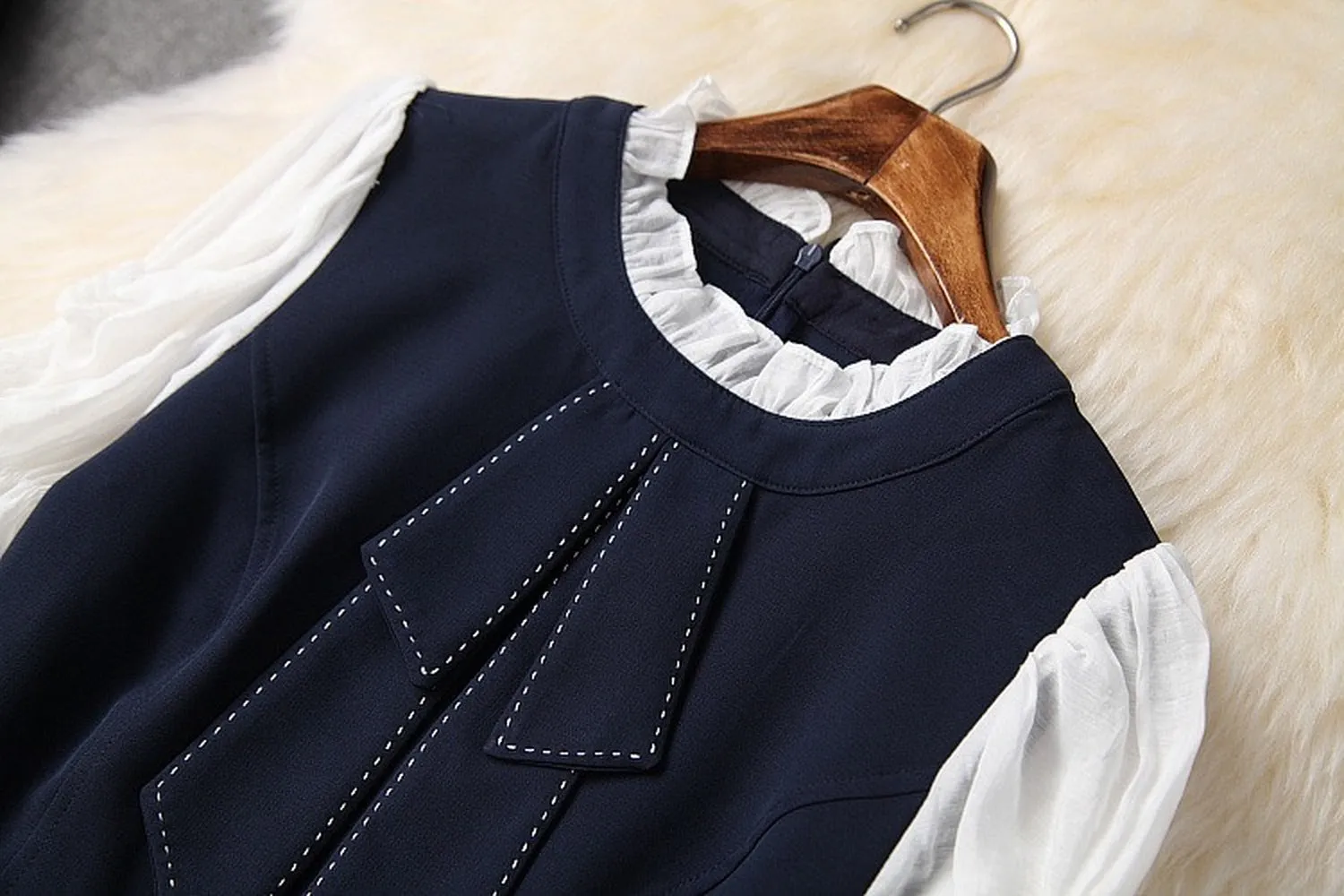 Ruffled Hem Blazers Splicing Chiffon Sleeve and Pants Two-piece Set