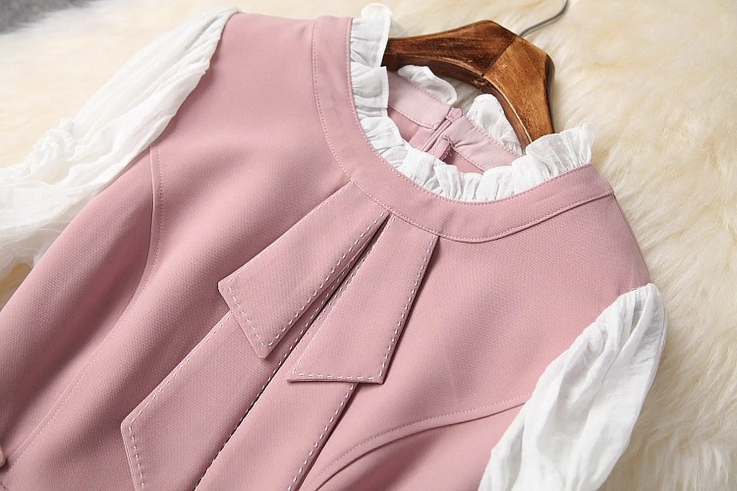 Ruffled Hem Blazers Splicing Chiffon Sleeve and Pants Two-piece Set