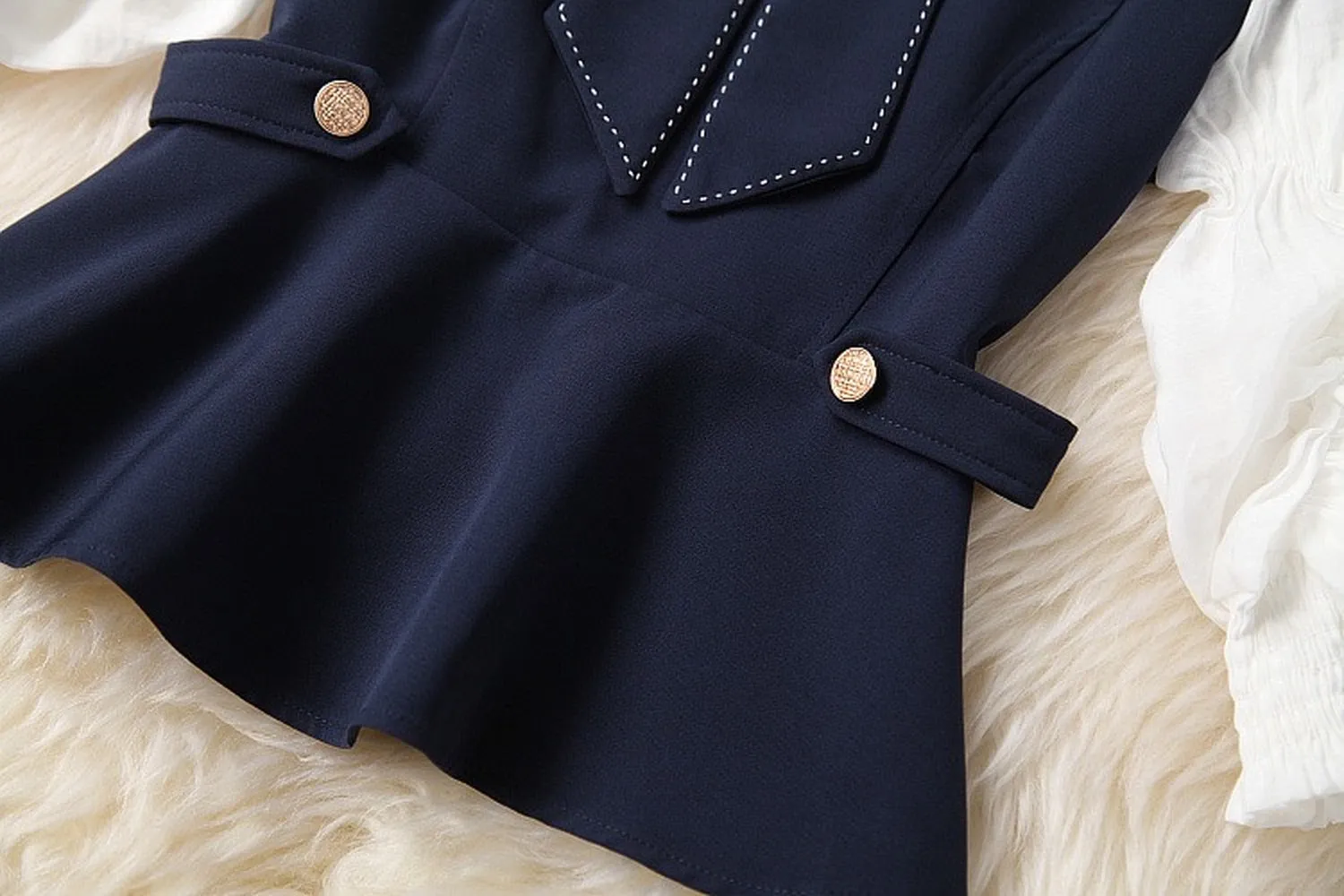 Ruffled Hem Blazers Splicing Chiffon Sleeve and Pants Two-piece Set