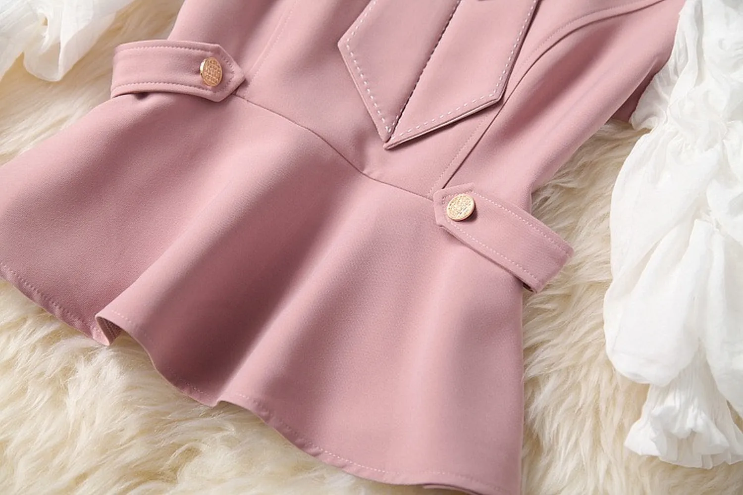 Ruffled Hem Blazers Splicing Chiffon Sleeve and Pants Two-piece Set