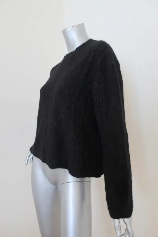 Ryan Roche Sweater Metallic-Flecked Black Cashmere-Silk Pullover Size Small
