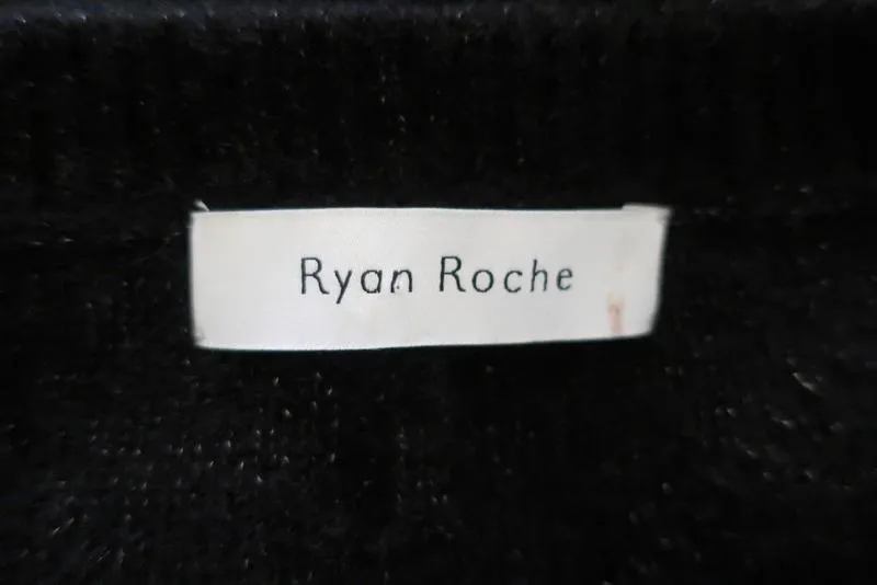 Ryan Roche Sweater Metallic-Flecked Black Cashmere-Silk Pullover Size Small