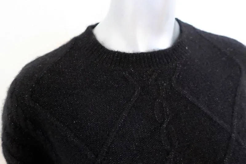 Ryan Roche Sweater Metallic-Flecked Black Cashmere-Silk Pullover Size Small